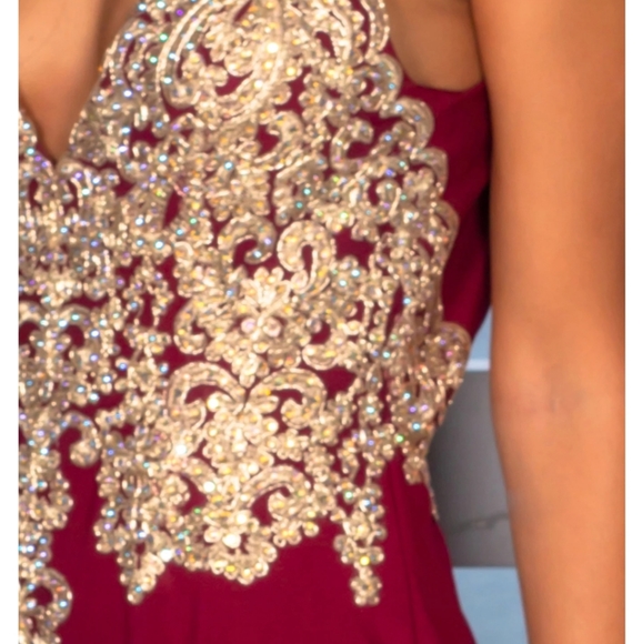 Wine Mermaid Dress with Jewel top - Picture 3 of 6